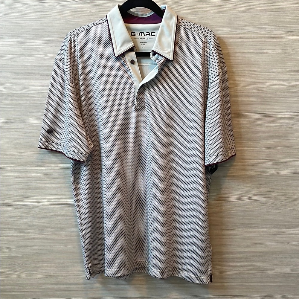 G-Mac Men’s Polo Shirt in Gray with Plum edging.  Medium